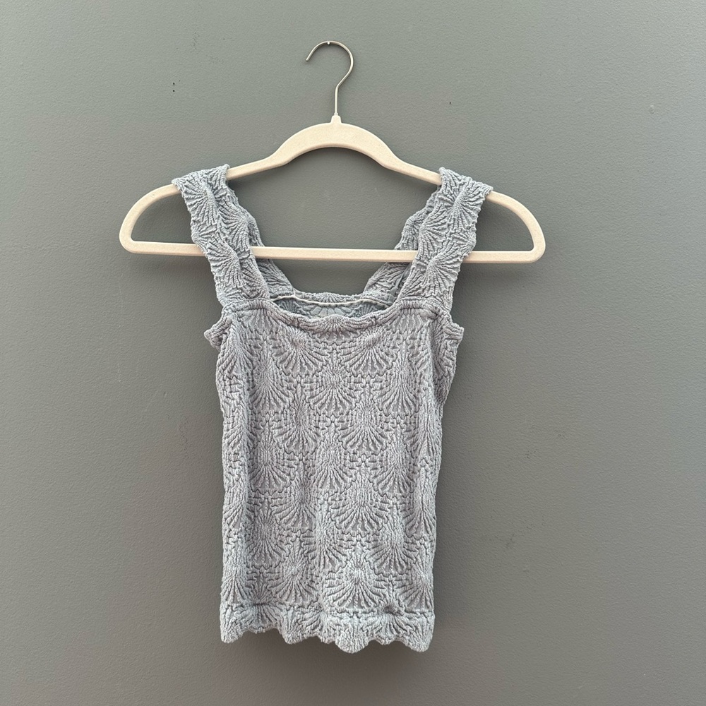 Free People Love Letter Floral Knit Camisole, M/L, baby blue